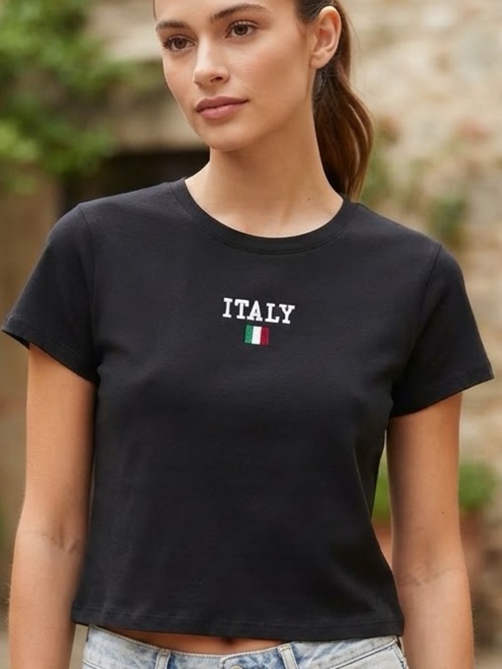 Homegirl Society Italy Embroidered Crop Tee Black Size XL